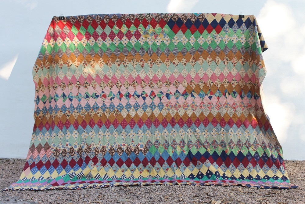 Antique Diamond Patchwork Quilt RARE