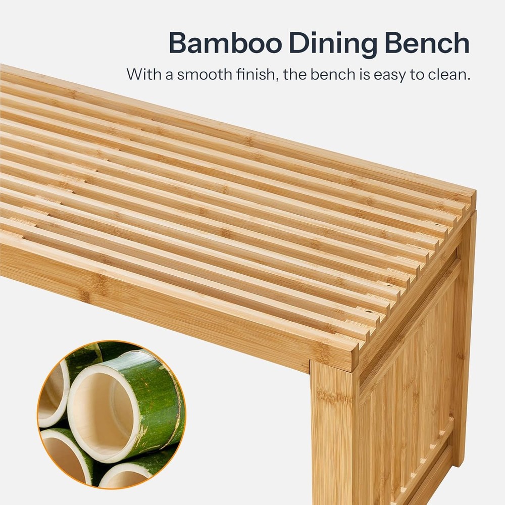 Bamboo Dining Bench 35 inch Farmhouse Kitchen Table Bench Solid Bamboo Dining