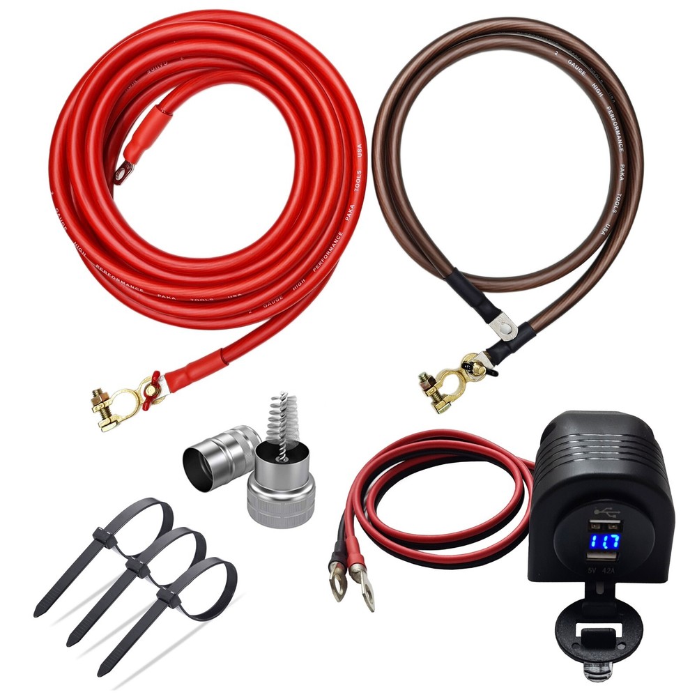 Battery Relocation Kit , Top Post 15 FT RED/4 FT BLACK , VOLTMETER , 2 CHARGER