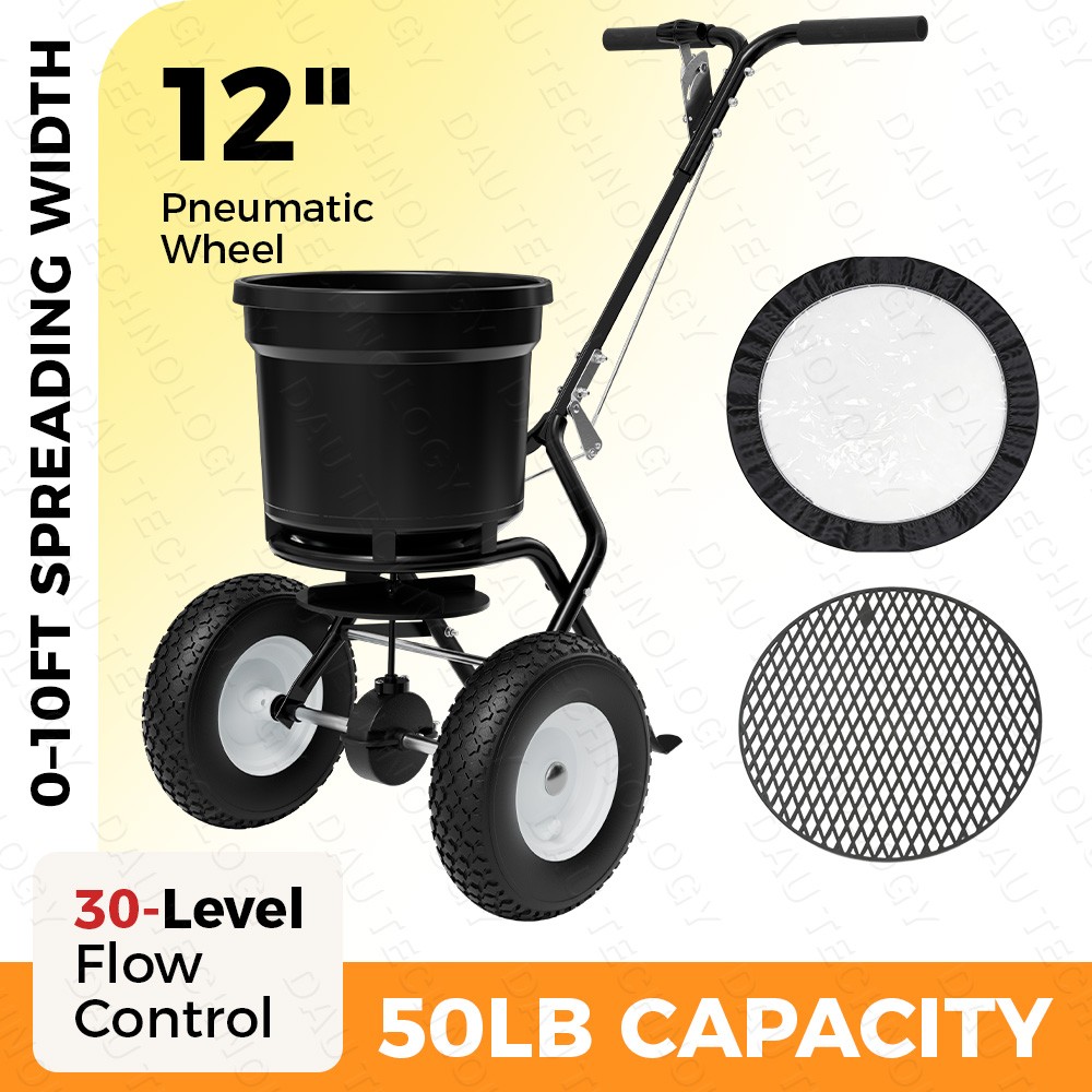 Fertilizer Spreader 50LBS Capacity 0–10FT Spreading Width Seed & Salt Spreader