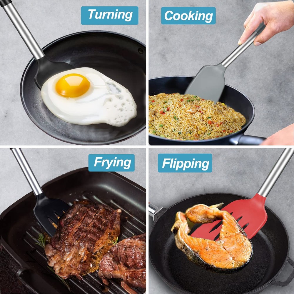 2 Pack Silicone Spatulas Solid Slotted Nonstick Turners Heat Resistant