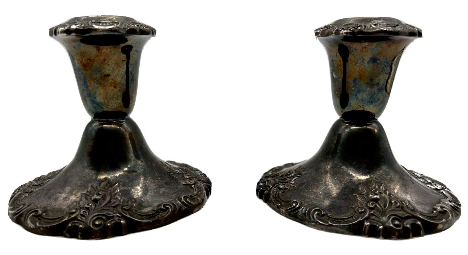 Wallace Baroque Pair of Silver Weighted Candlesticks 750