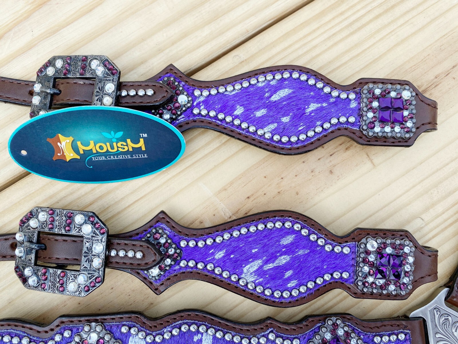 MOUSM Western Leather Headstall and Breast Collar Tack Set for Horses - Purple