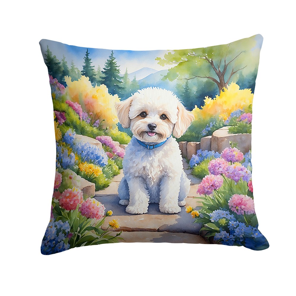 Maltipoo Spring Garden Path Throw Pillow