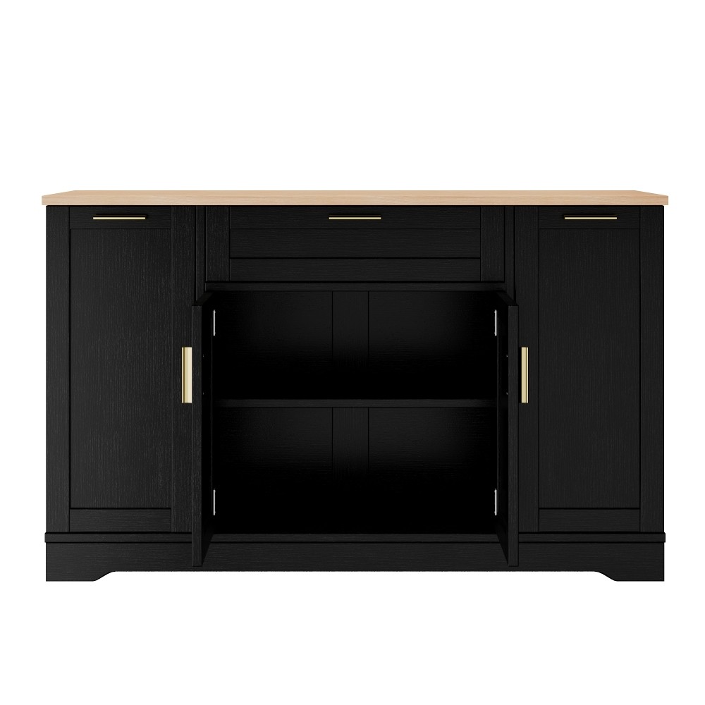 Multi-Functional Storage Sideboard, Extendable Dining Table, Adjustable Shelves