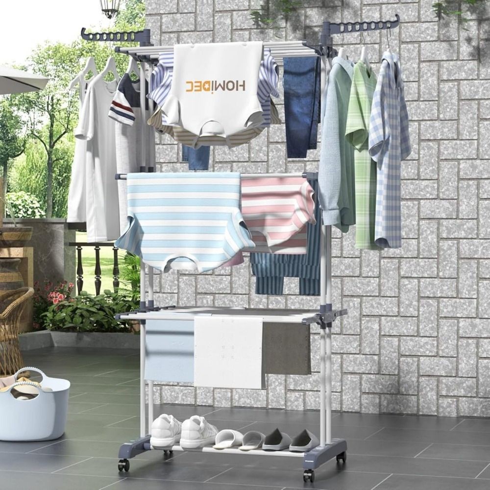 4-Tier Foldable Clothes Drying Rack with Wheels - Space-Saving Laundry Solution