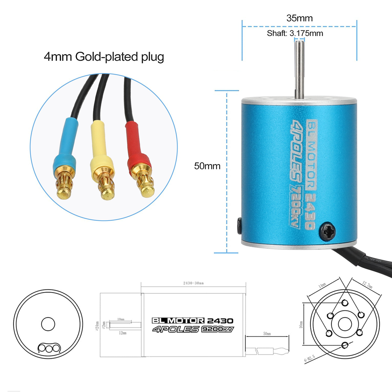 2430 7200KV Waterproof Brushless Motor+ESC Combo Set for 1/18 1/16 RC Car Truck