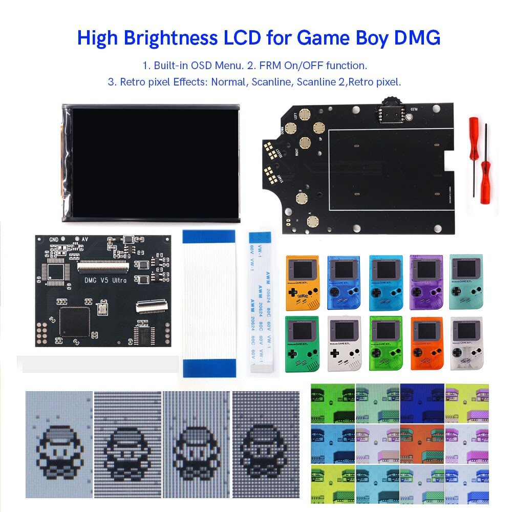 GB DMG V5 Pro OSD Menu Full Size RIPS Backlight LCD For GameBoy DMG Console