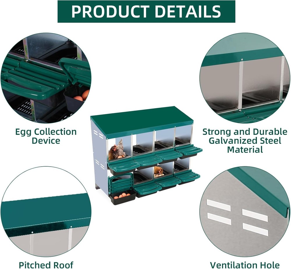 Chicken Nesting Box 2-Tier Chicken Nesting Box 8 Compartments Coop Laying Eggs