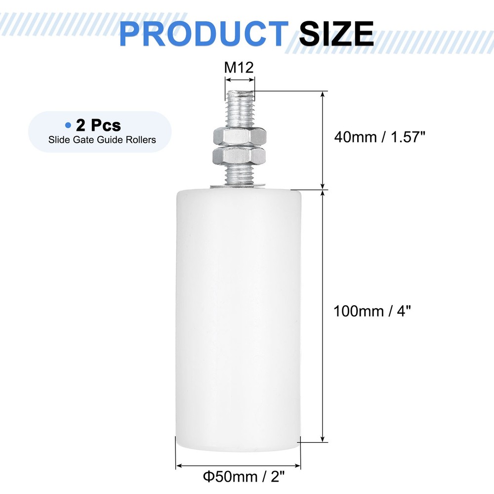 2Pcs Slide Gate Guide Roller, 4" Nylon Sliding Gate Support Assembly, White