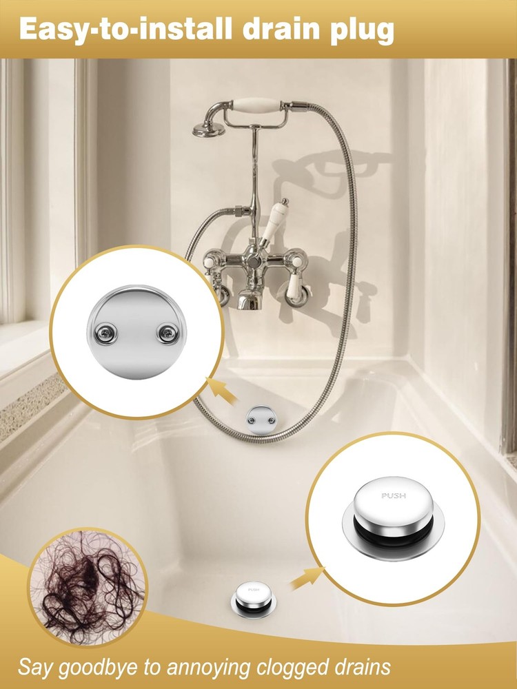 Bathtub Drain Tip-Toe Trim Set with Two-Hole Overflow Faceplate, Chrome