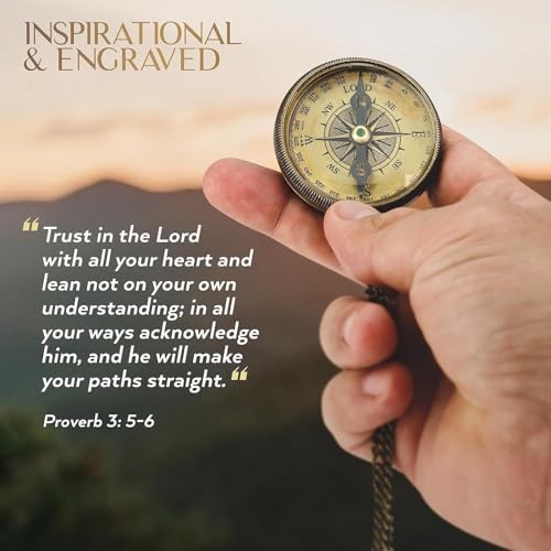 Brass Compass Gift with Display Box - Engraved Scripture Prayer Aged Brass