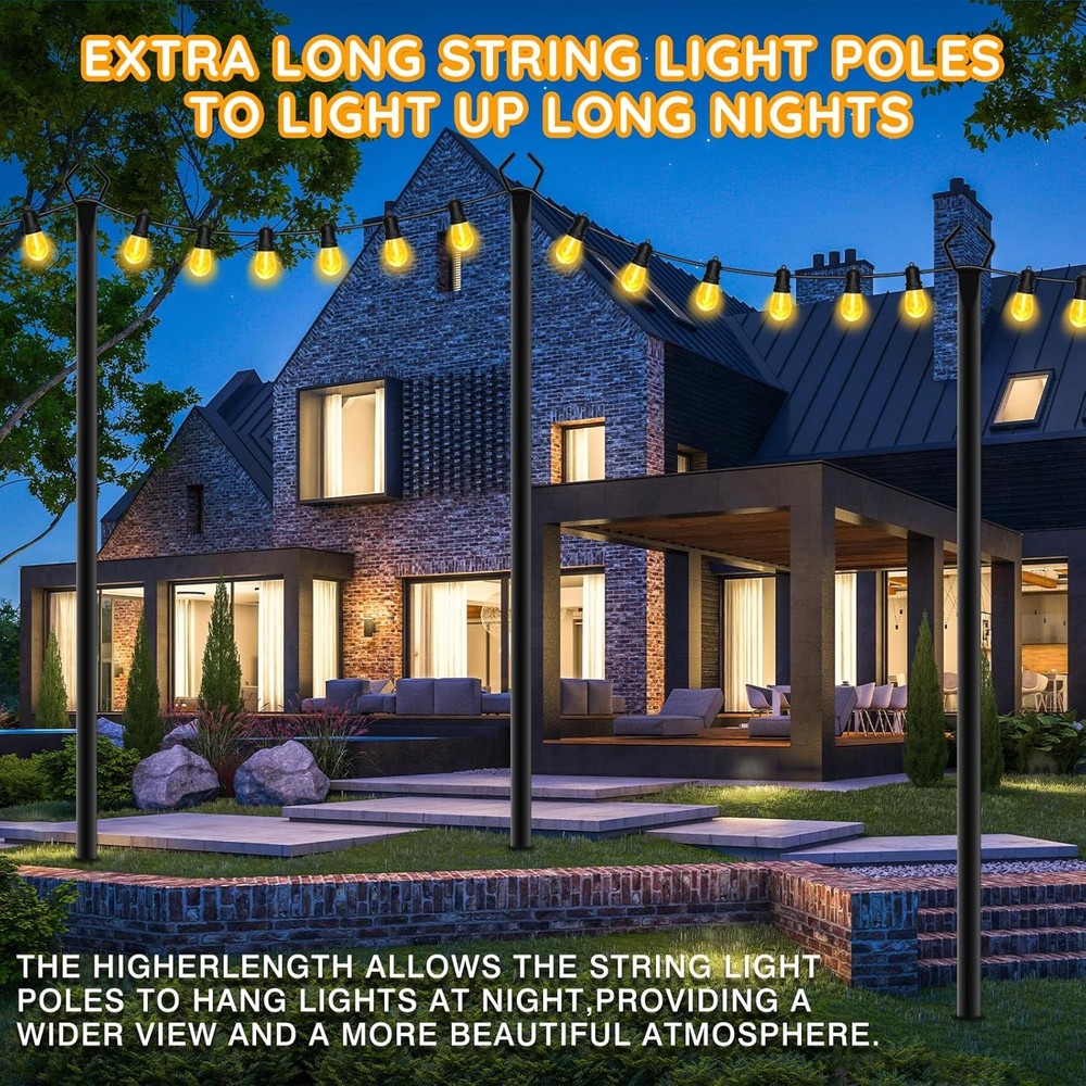 6 Pack String Light Poles, Outdoor Pole 10ft 6 Pack, Black