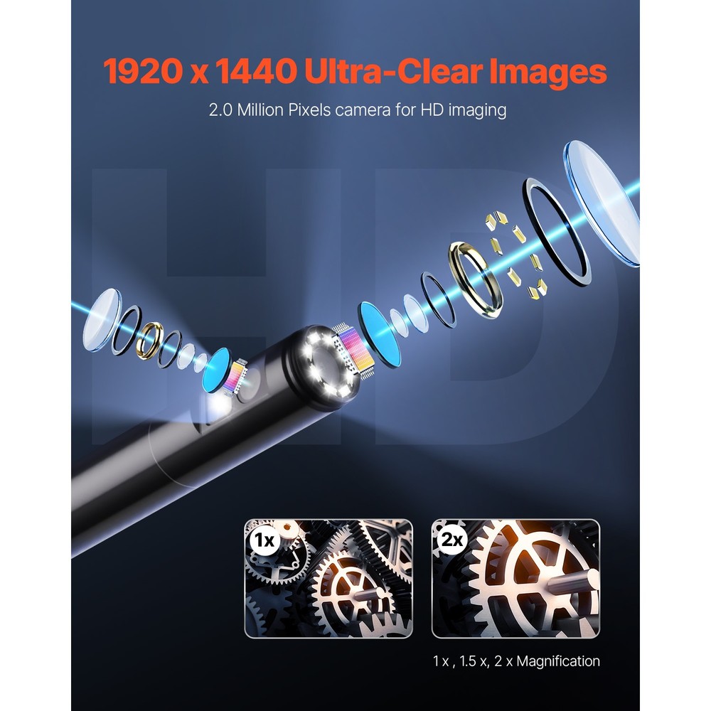 Dual Lens Borescope Endoscope Camera for Android IOS & 16.4FT Snake Cable