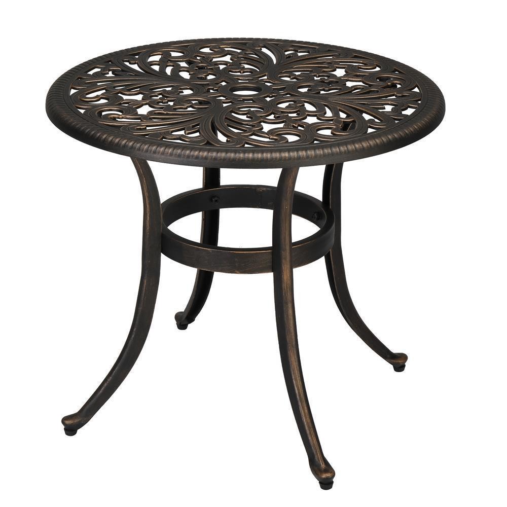 Patio Bistro Table with Umbrella Hole, Cast Aluminum Dining Table for Outdoor