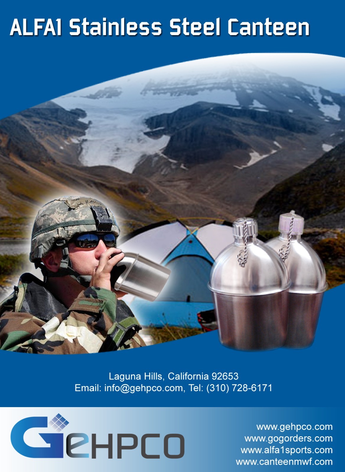 ALFA1 Military Stainless Steel Canteen & Kidney Style Cup