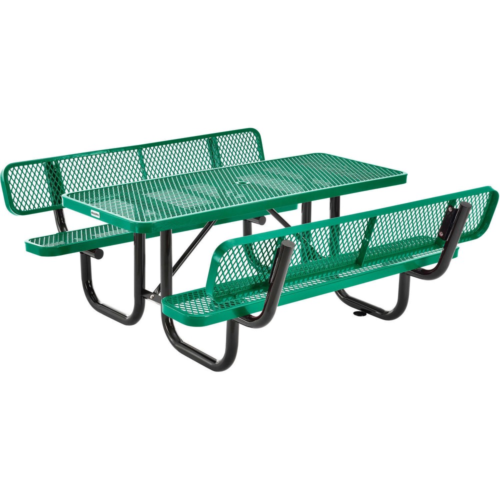 4' Rectangular Outdoor Expanded Metal Picnic Table With Backrests Green