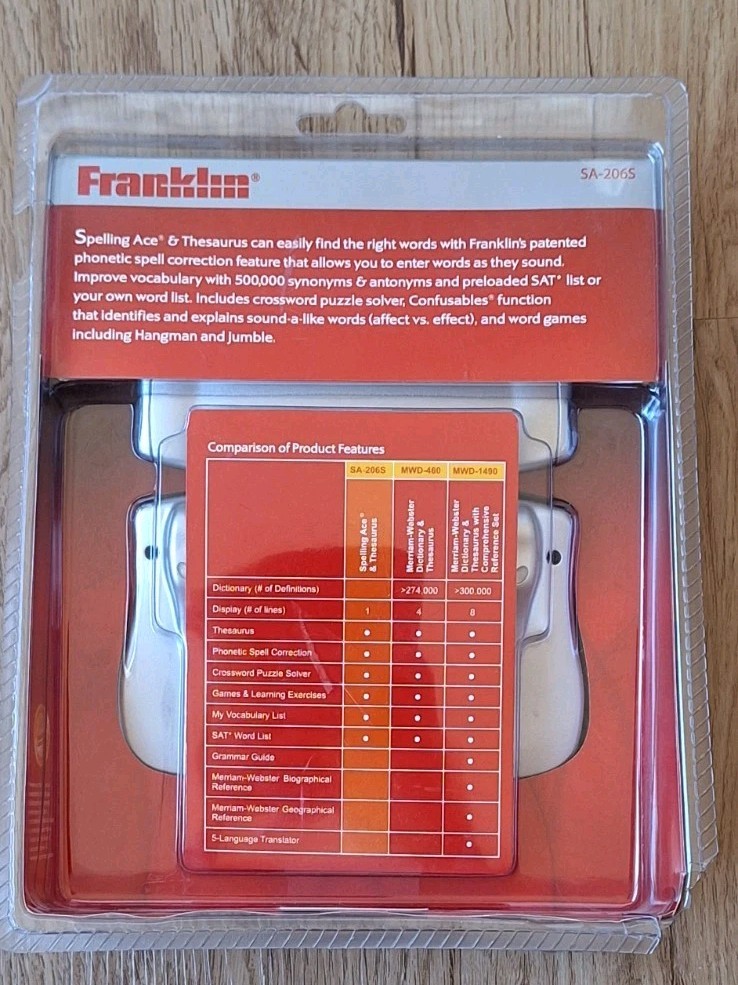 Franklin Spelling Ace & Thesaurus Model SA-206S Handheld Sealed