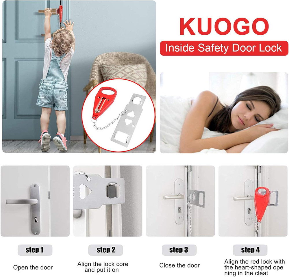 Portable Door Lock-2 Pack Solid Heavy Duty Extra Lock for Additional Privacy and