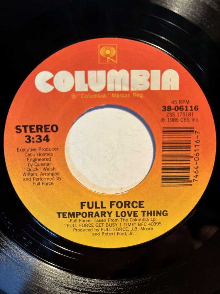 Full Force “Temporary Love Thing” Columbia 7” 45 VG++