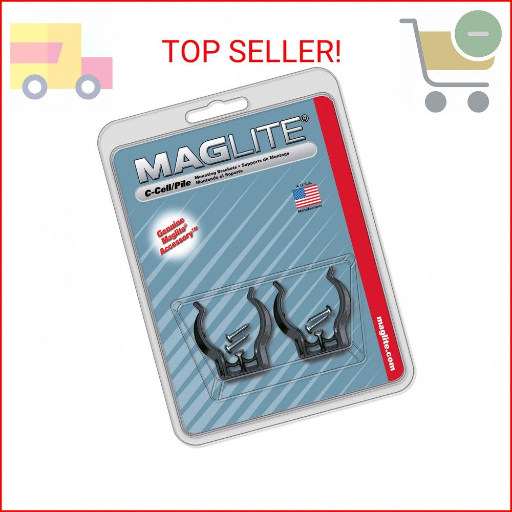 Maglite Black Universal Mounting Brackets for C-Cell Flashlight, 2 pk