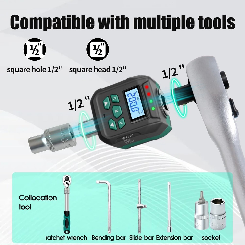 1/2" Digital Torque Adapter Set with Socket Adapters (1/4", 3/8") - 2% Accura...