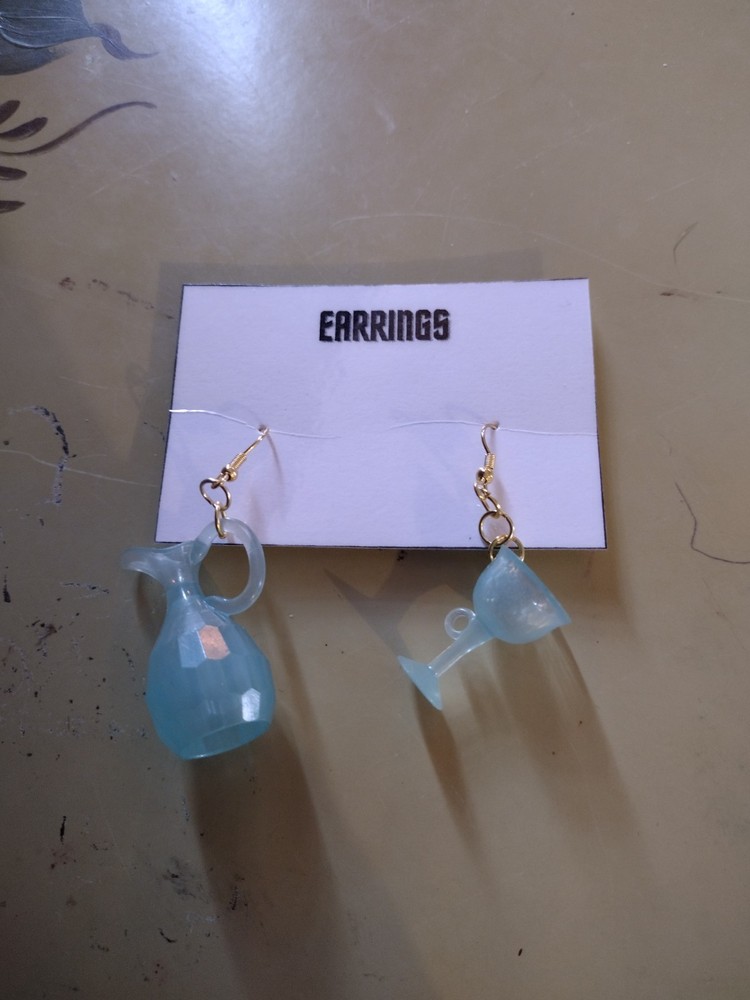 Blue Translucent Handcrafted Pitcher & Goblet Drop Earrings