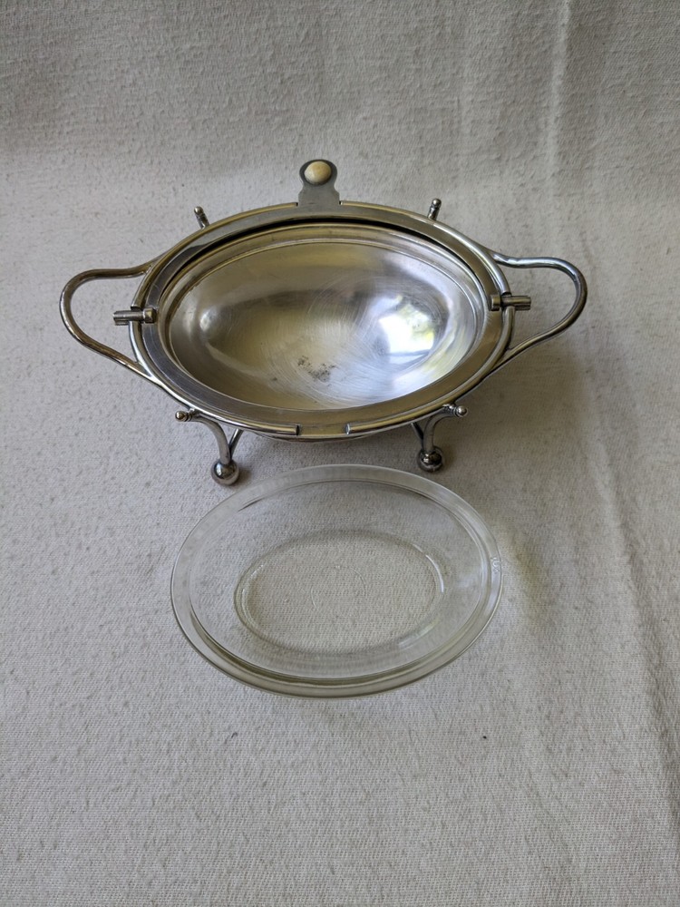 James Dixon Silverplate Small Rolltop Dome Serving Dish W/ Pyrex Insert