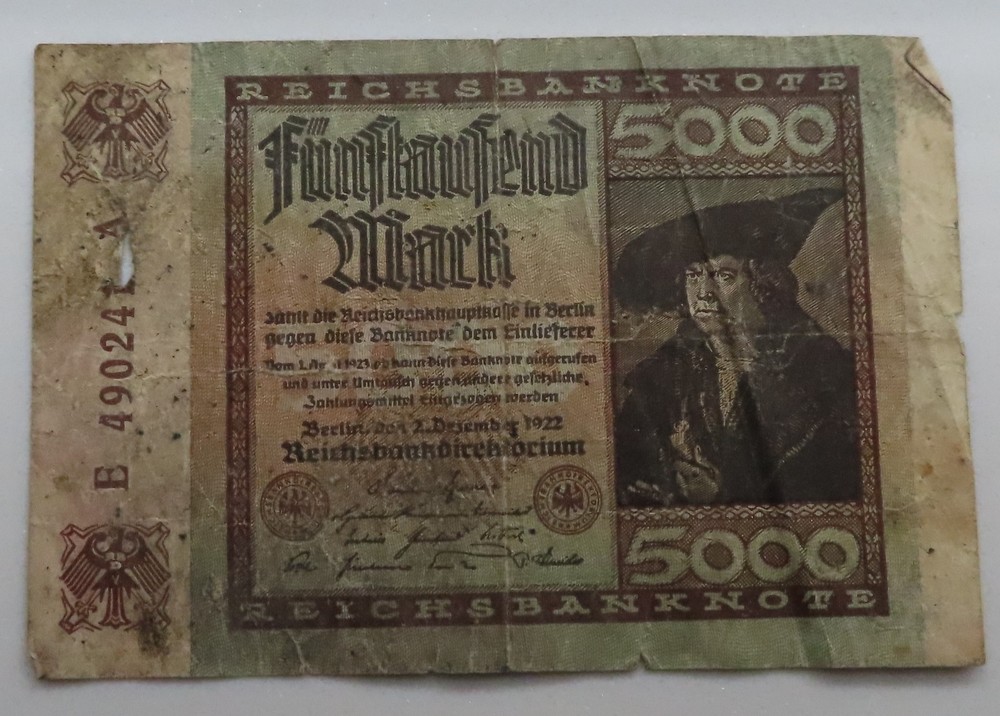 5000 German mark banknote, 1922 year.