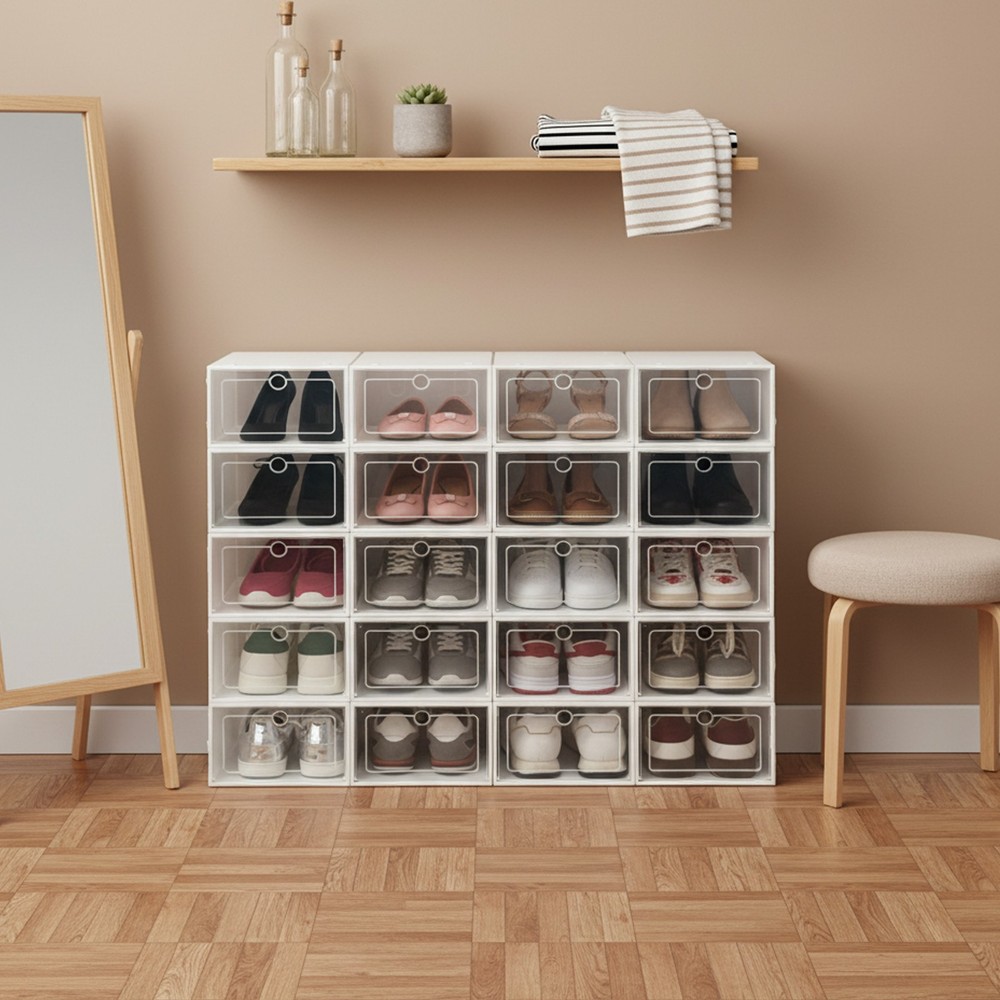 20Pcs Home Stackable Clear Plastic Transparent Shoe Box Storage Organizer