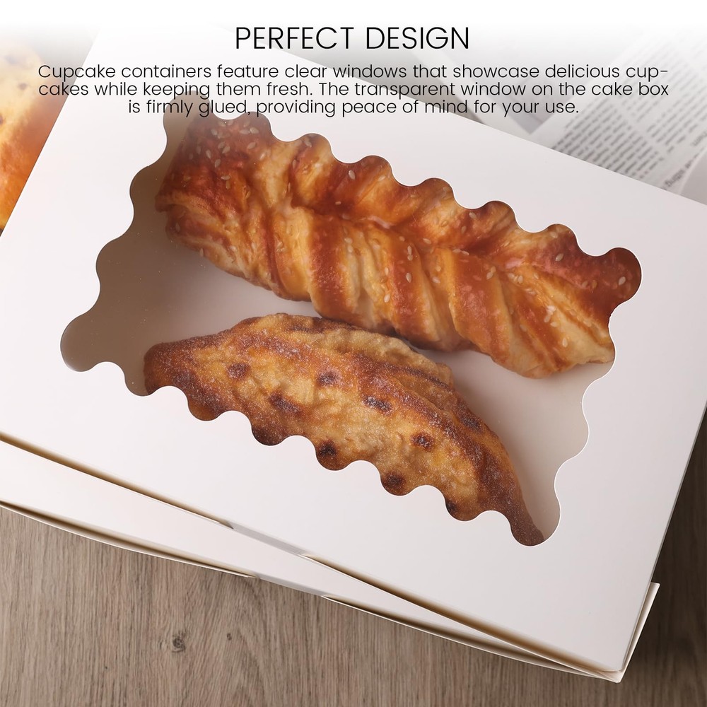 20 PCS White Bakery Boxes With Window 12x8x2.5 Inch Cupcake Pastry Insert