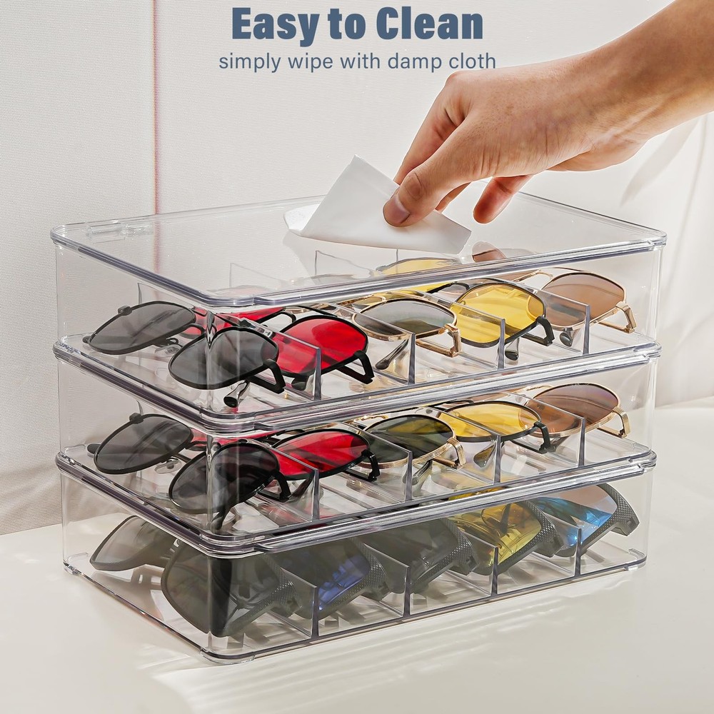 AntStep Sunglasses Organizer, Sunglasses Storage 3 Layers, Clear Stackable Ey...