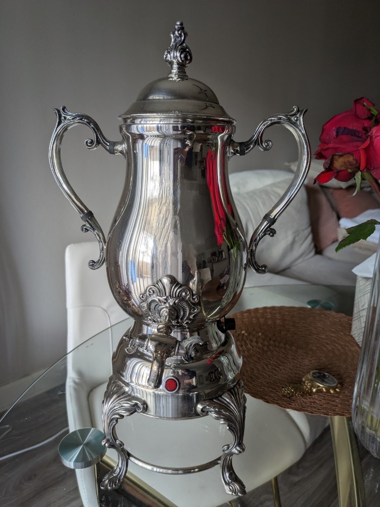 Vintage silverplate electric coffe server FB Rogers & Victorian samovar 2 pc