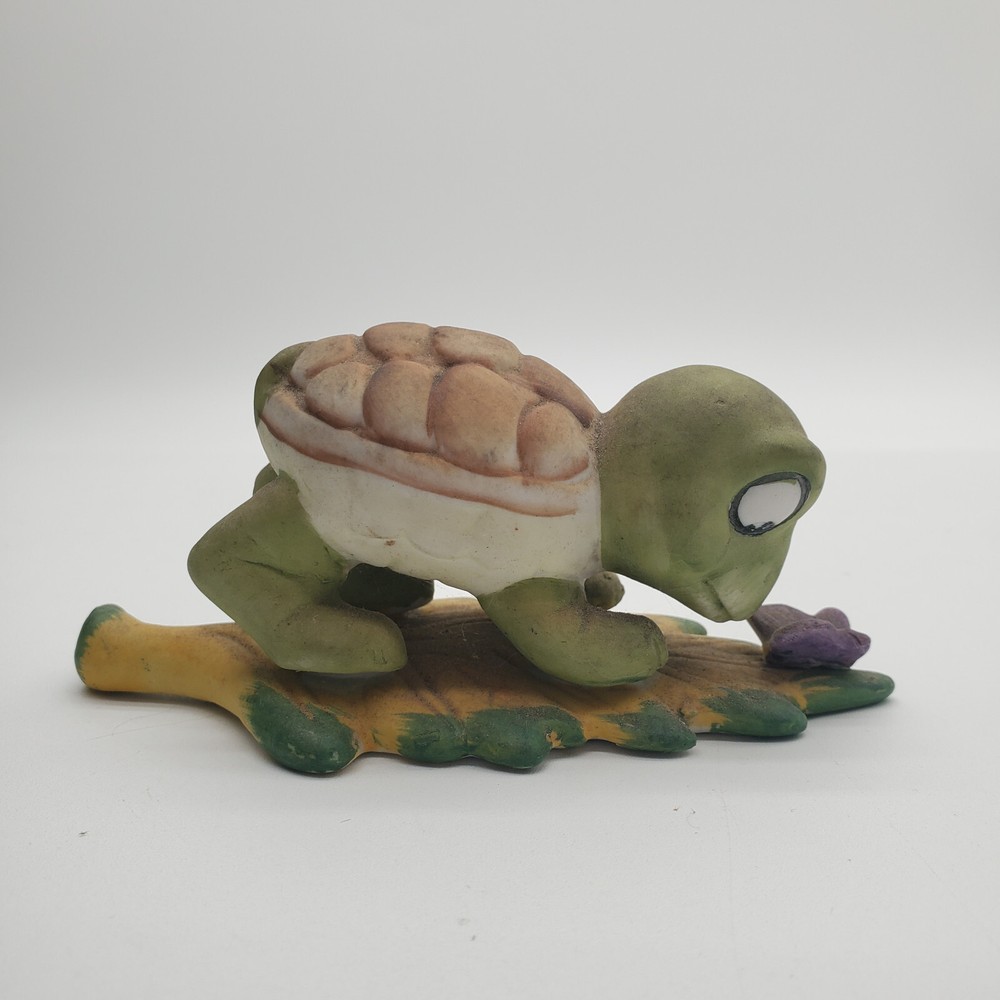 Ceramic Turtle with Butterfly on Leaf Figurine