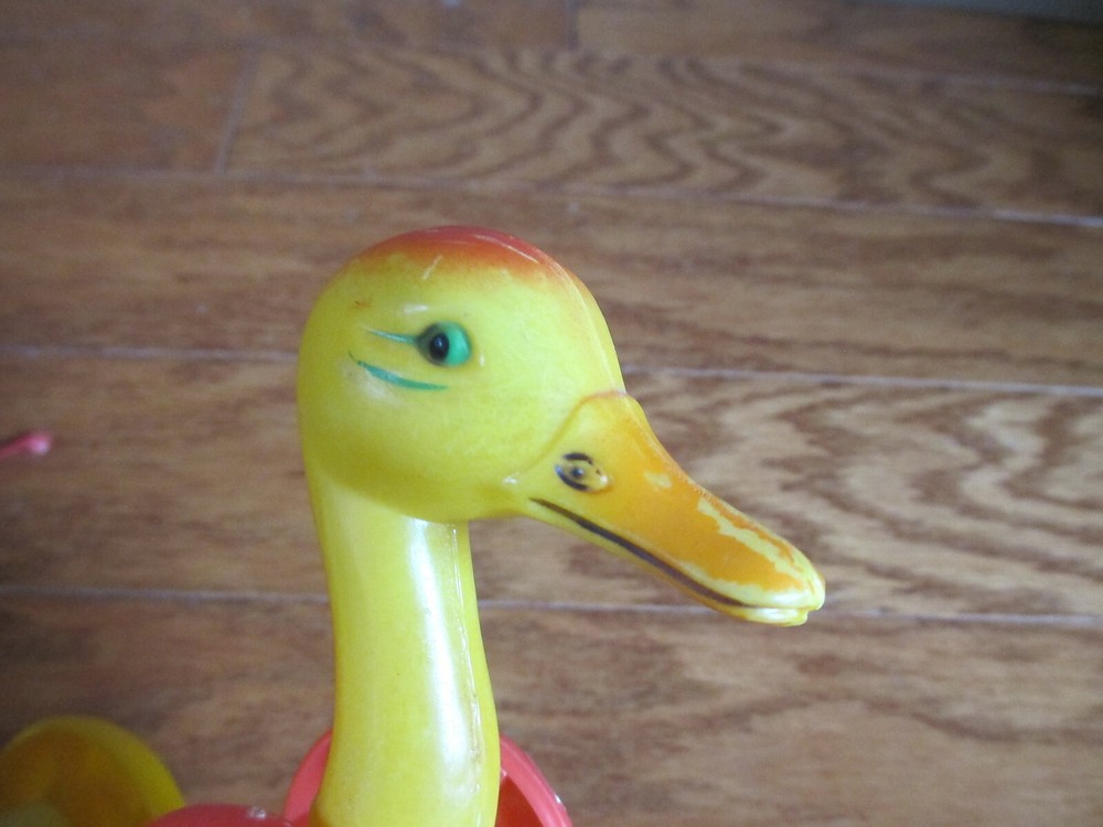 Unique Antique Vintage Soft & Hard Plastic Duck Pull Toy
