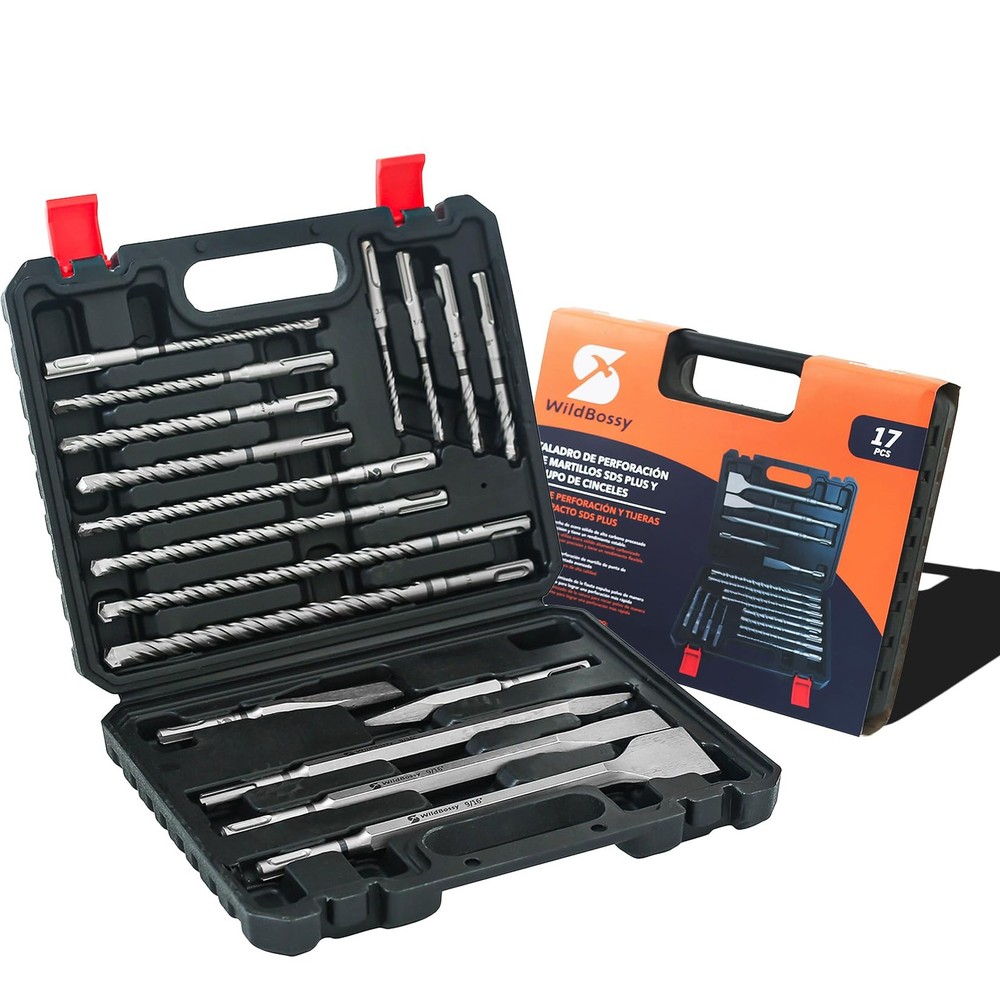 WildBossy 17Pc SDS Plus Rotary Hammer Drill Bit & Chisel Set Concrete Kit