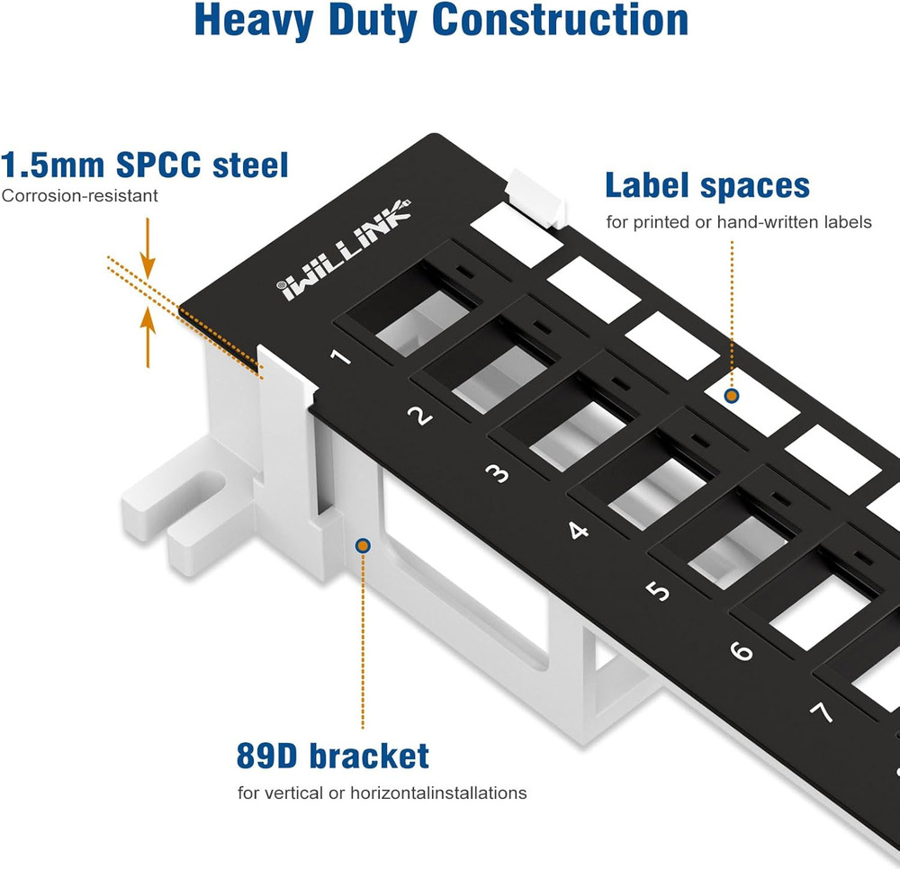 Iwillink Blank 12-Port Keystone Patch Panel with 89D Wall Mount Bracket, Versati