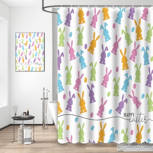 Easter Shower Curtain, Easter Bunny Shower Curtains for Multicolor White