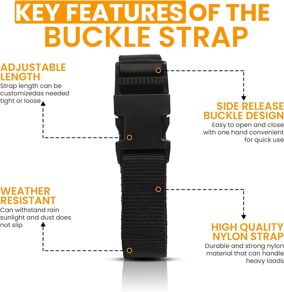 Utility Strap with Quick-Release Buckle, Black, 72-Inch, 6-Pack