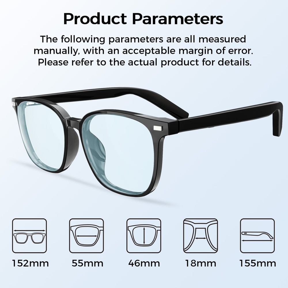 Smart Bluetooth Glasses, Built-in Mic/Speakers, 2 Interchangeable Filter Lenses