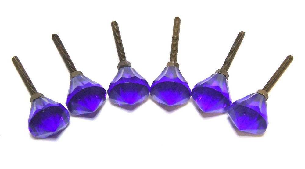 RARE 6 VINTAGE COBALT BLUE GLASS DRAWER PULLS KNOBS