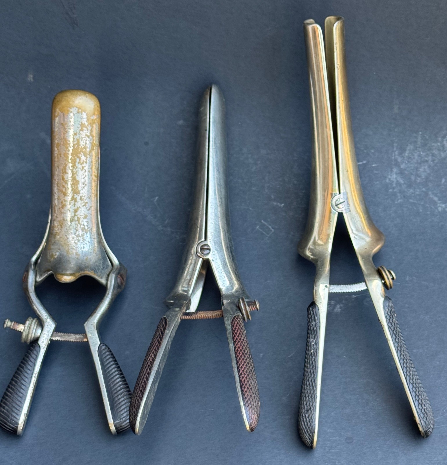 Lot Of 3 Antique 1800's Victorian Ebony Handle Examination Speculum
