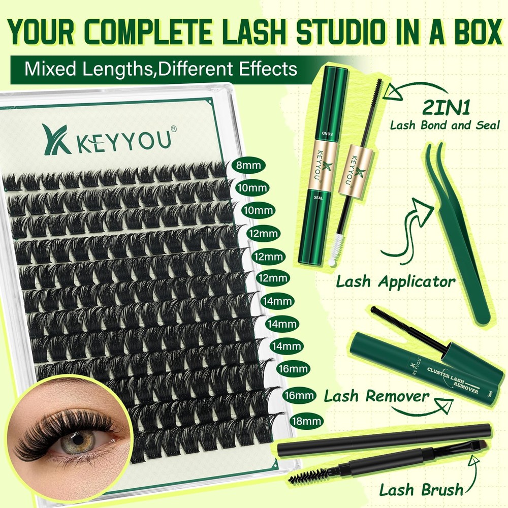 Lash Clusters Kit 144pcs Thick Volume D Curl Eyelash Clusters Lash Extension ...