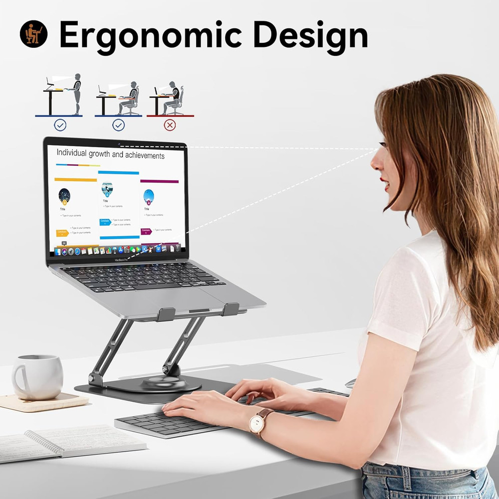 Laptop Stand for Desk, Adjustable Computer Stand with 360° Rotating Base, Ergono