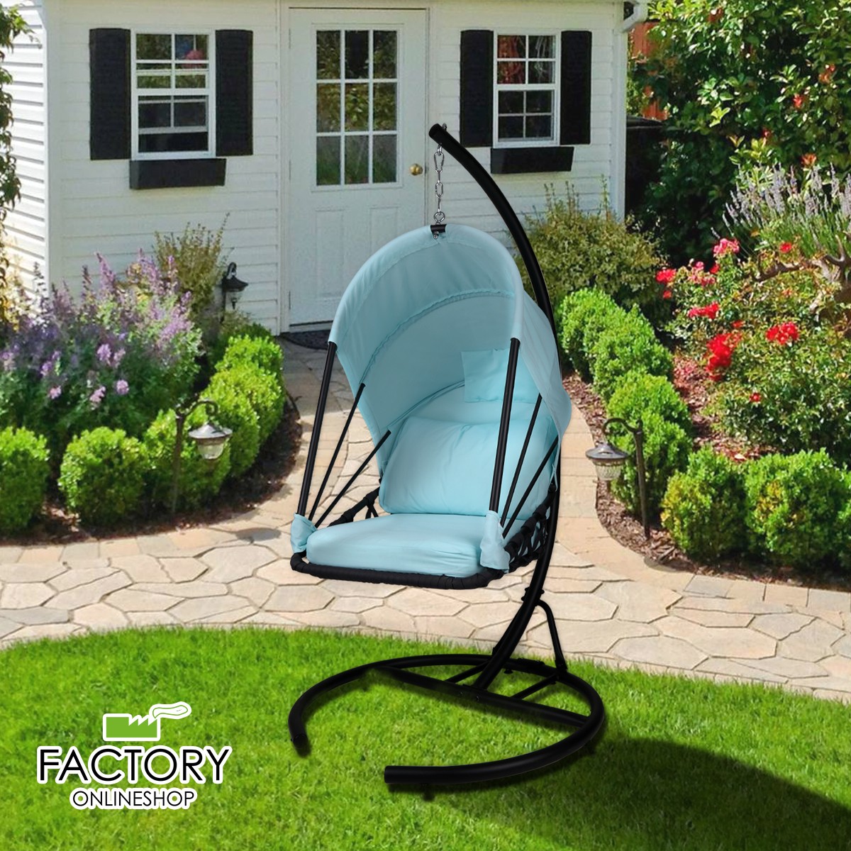 Foldable Hanging Egg Chair Outdoor Patio Hammock Swing Cushion Seat Canopy Stand