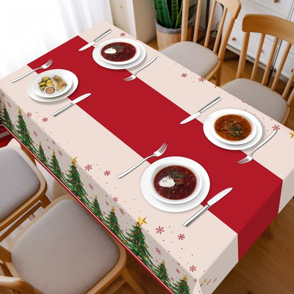 Childom 2-Pack 54x108 Inch Disposable Christmas Tablecloths Rectangular