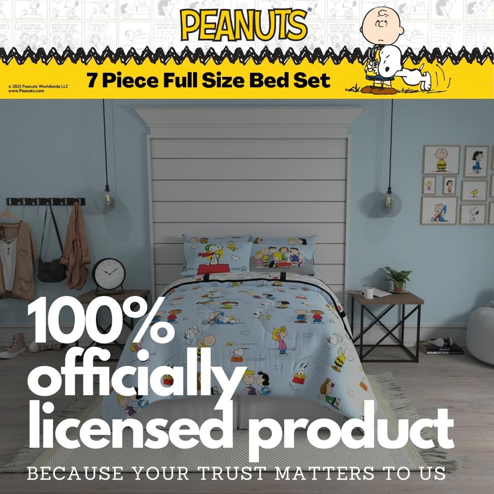 Peanuts Multi Character 7-Piece Bedding Set - Super Soft Comforter & Sheets