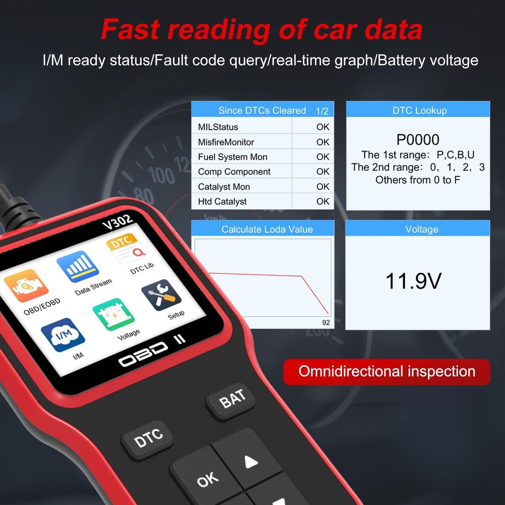 OBD2 Scanner Car Code Reader Battery Voltage Test O2 Sensor Live Data EVAP Test