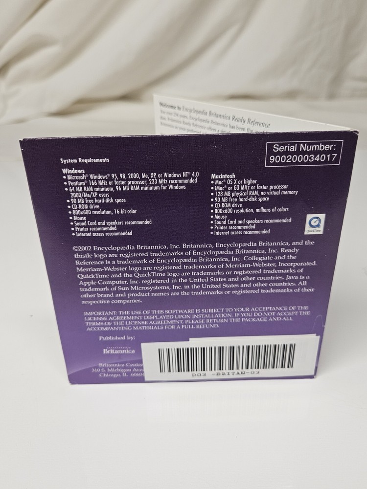 Encyclopaedia Britannica 2003 Ready Refererence PC/Mac CD-ROM Windows 95/98/XP