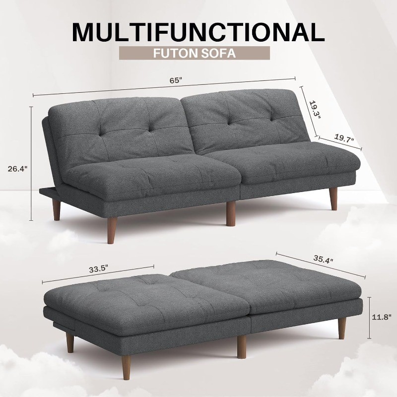 Couch Modern Futon Convertible Sleeper Sofa Bed with Adjustable Backrest